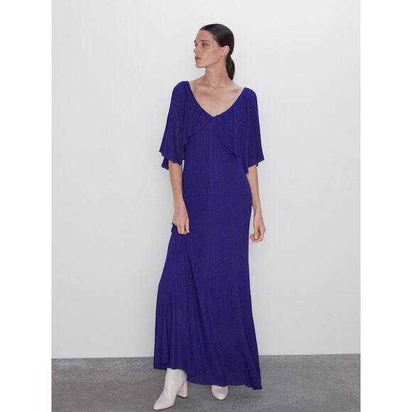 Zara Metallic Purple Long Maxi Gown Dress - Picture 7 of 9